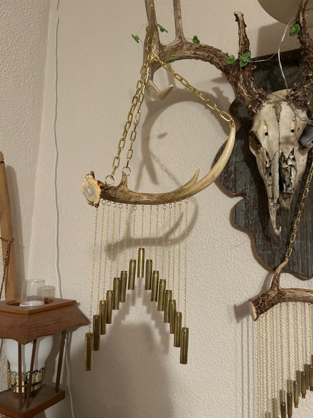 Deer Antler Wind chime with Gold Bullet Shell Wind Chime handmade